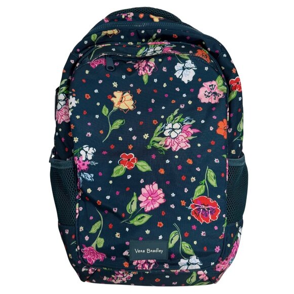 VERA BRADLEY Floral Women\'s Recycled Grand Backpack Hope Blooms Teal Book Bag